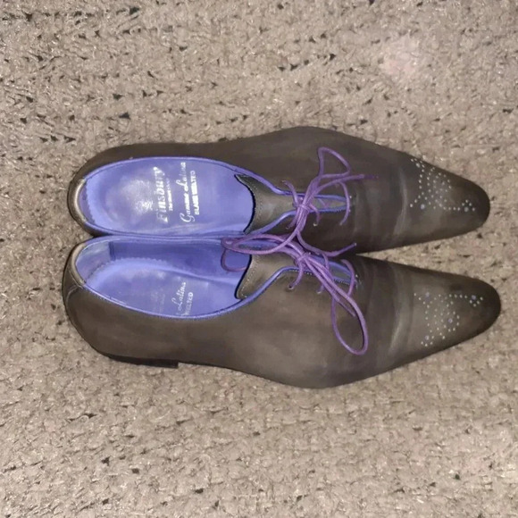 FINSBURY-Monza-Blake Welted-Gray Leather/Purple Details-Sz 8.5 UK/9 US-Excellent - Picture 7 of 8